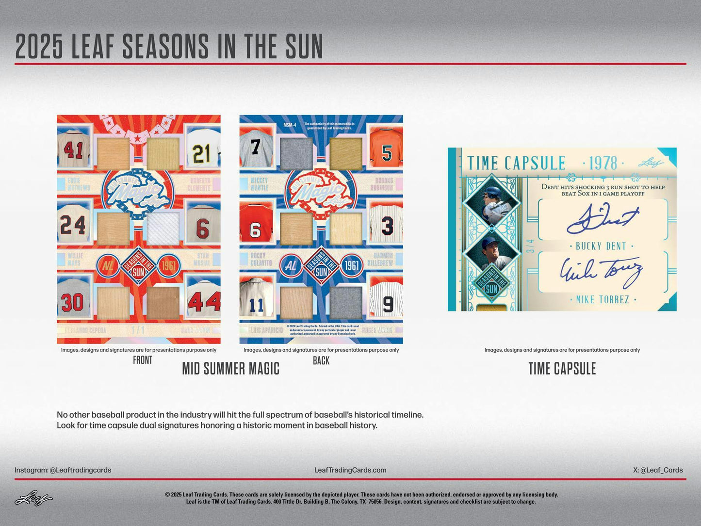 2025 Leaf Seasons in the Sun Baseball Hobby Box - Columbia Hobby - Sports Card Boxes - Toploaders - Card Savers