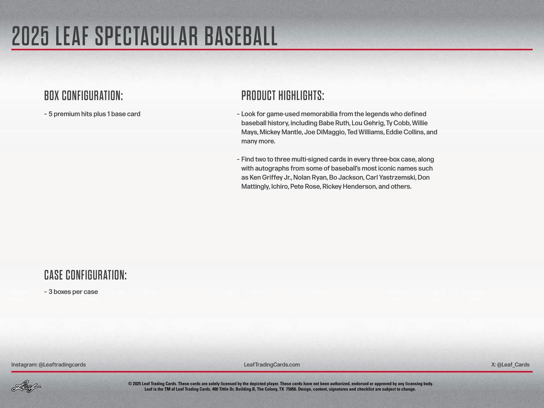 2025 Leaf Spectacular Baseball Hobby Box | Columbia Sports Cards - Columbia Hobby - Sports Card Boxes - Toploaders - Card Savers