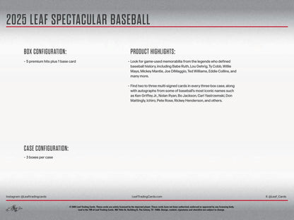 2025 Leaf Spectacular Baseball Hobby Box | Columbia Sports Cards - Columbia Hobby - Sports Card Boxes - Toploaders - Card Savers