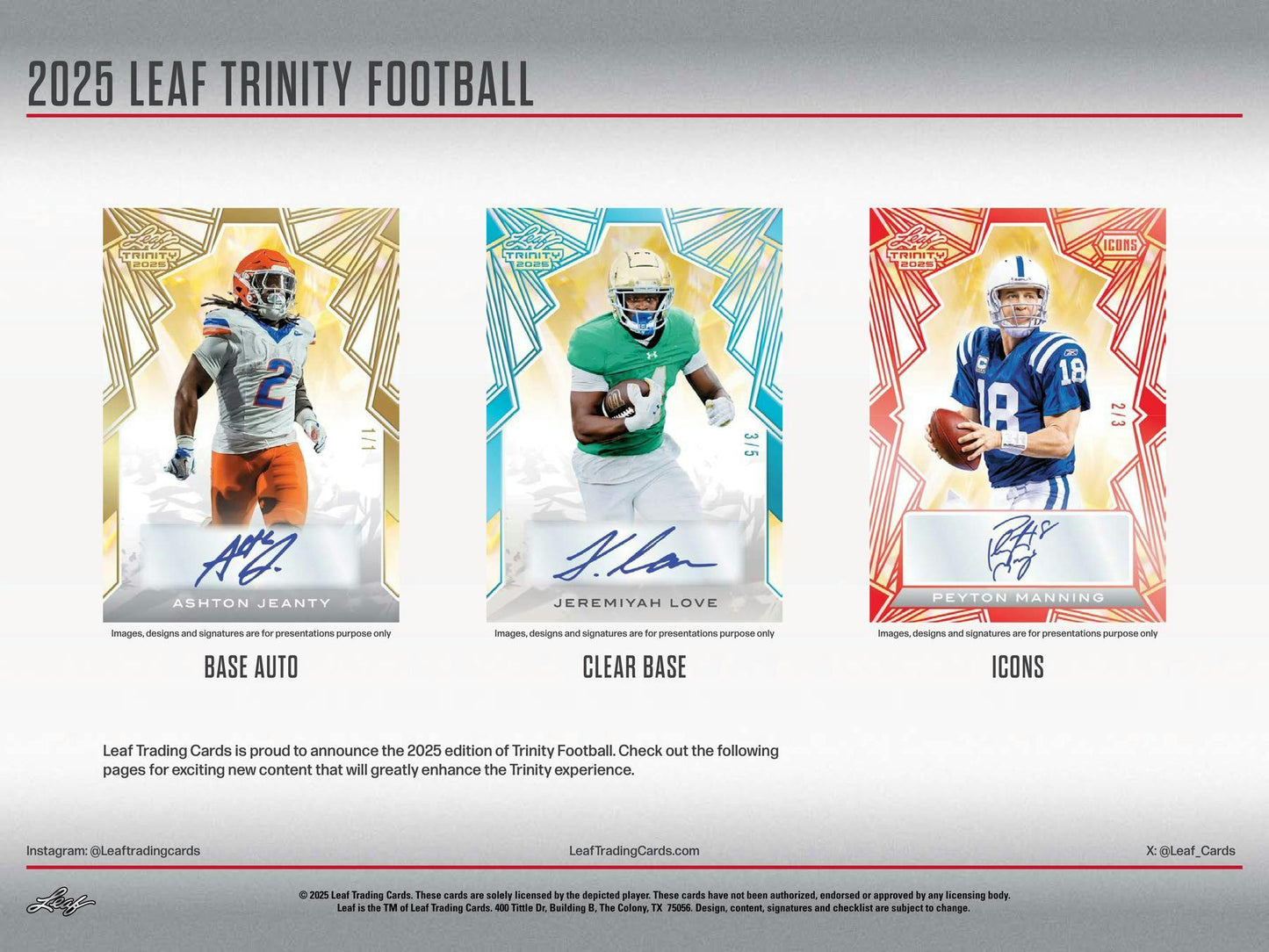 2025 Leaf Trinity Football Hobby Box | Columbia Sports Cards - Columbia Hobby - Sports Card Boxes - Toploaders - Card Savers