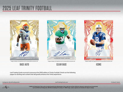 2025 Leaf Trinity Football Hobby Box | Columbia Sports Cards - Columbia Hobby - Sports Card Boxes - Toploaders - Card Savers