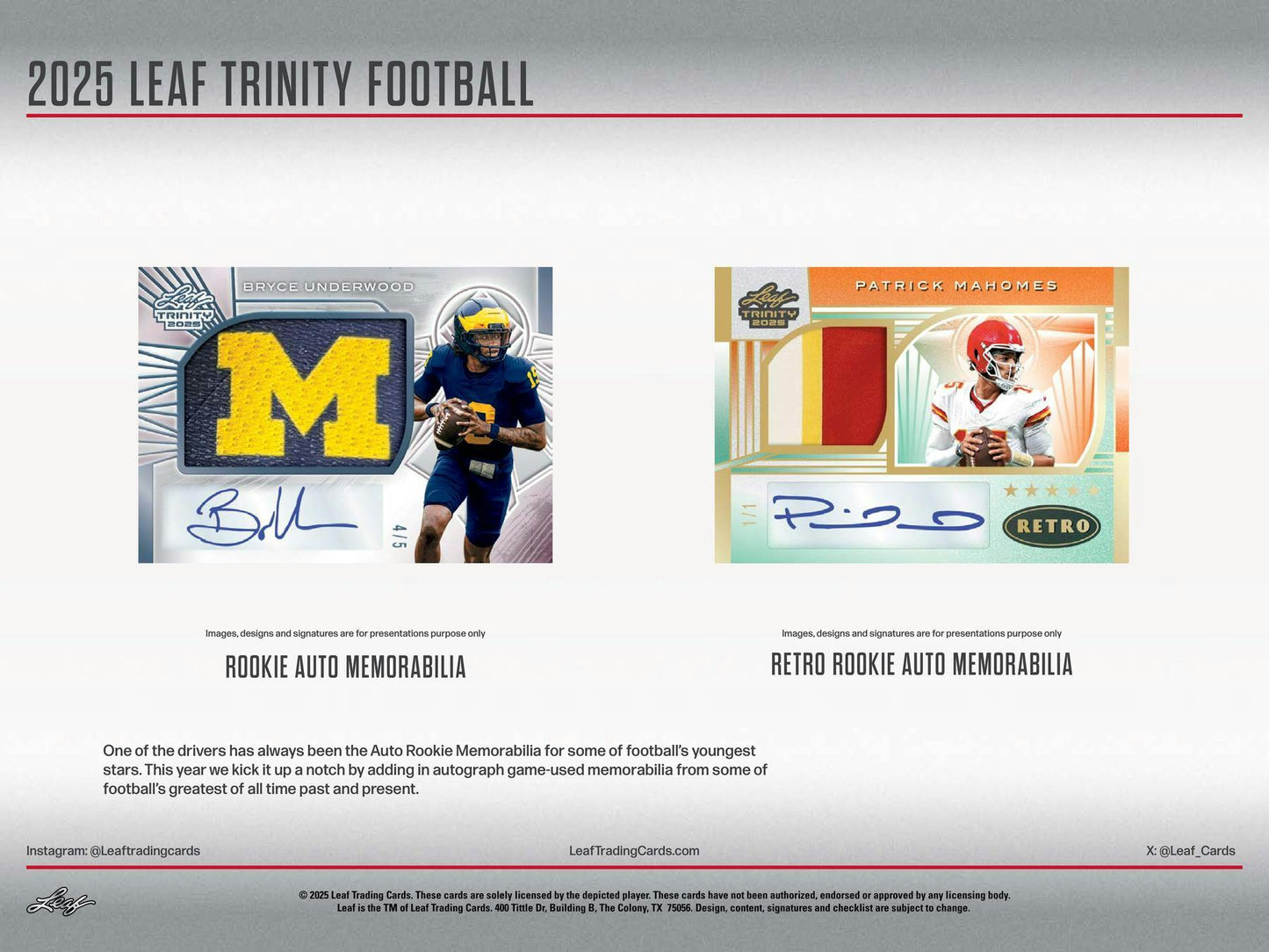 2025 Leaf Trinity Football Hobby Box | Columbia Sports Cards - Columbia Hobby - Sports Card Boxes - Toploaders - Card Savers