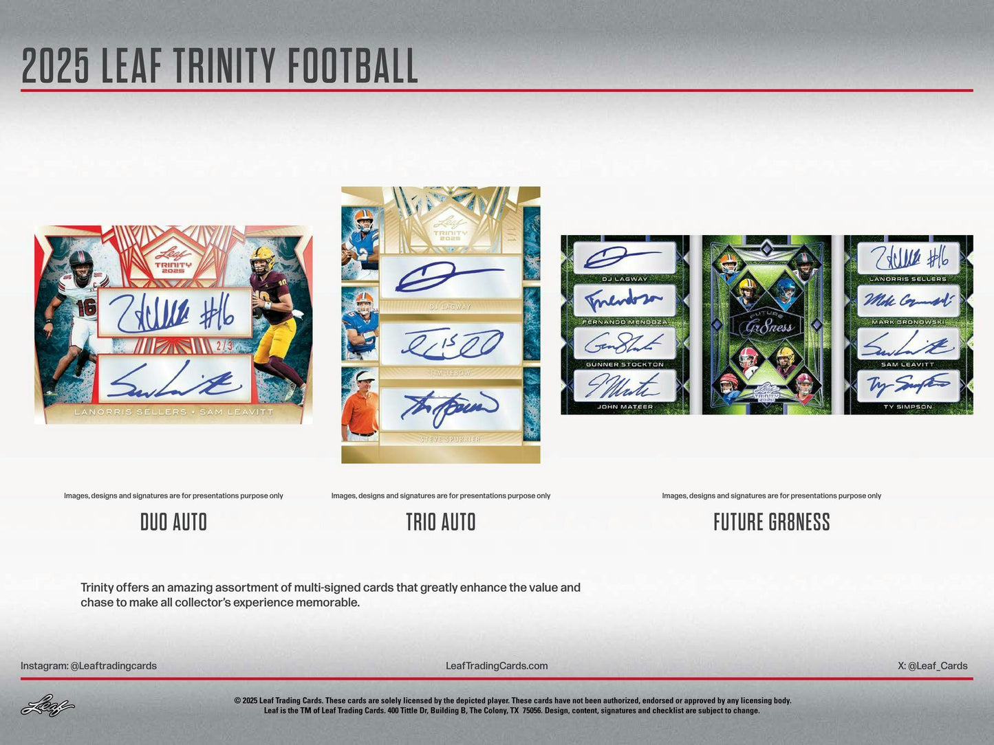 2025 Leaf Trinity Football Hobby Box | Columbia Sports Cards - Columbia Hobby - Sports Card Boxes - Toploaders - Card Savers