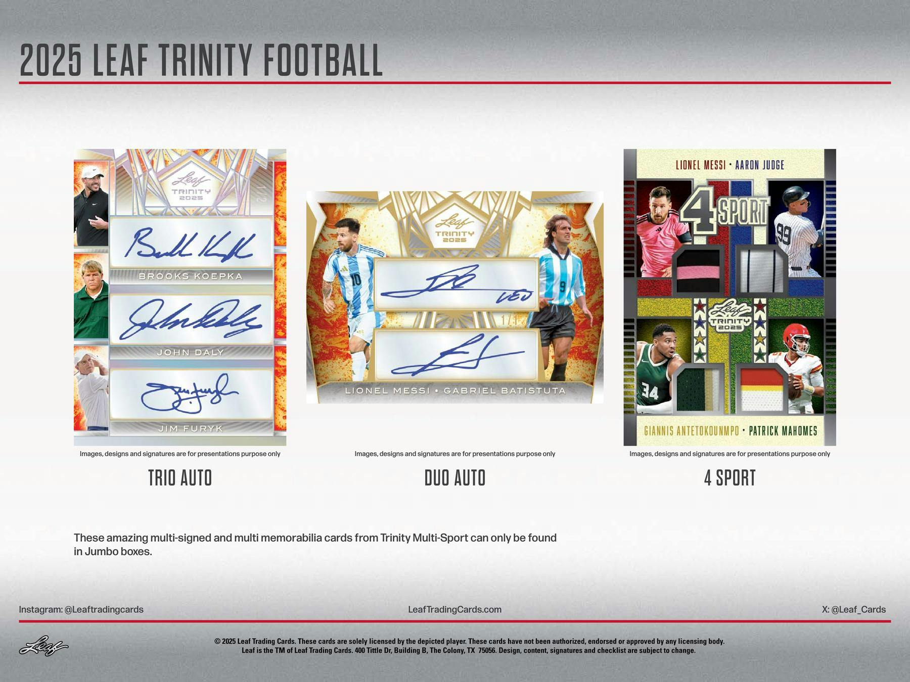 2025 Leaf Trinity Football Jumbo Hobby Box | Columbia Sports Cards - Columbia Hobby - Sports Card Boxes - Toploaders - Card Savers