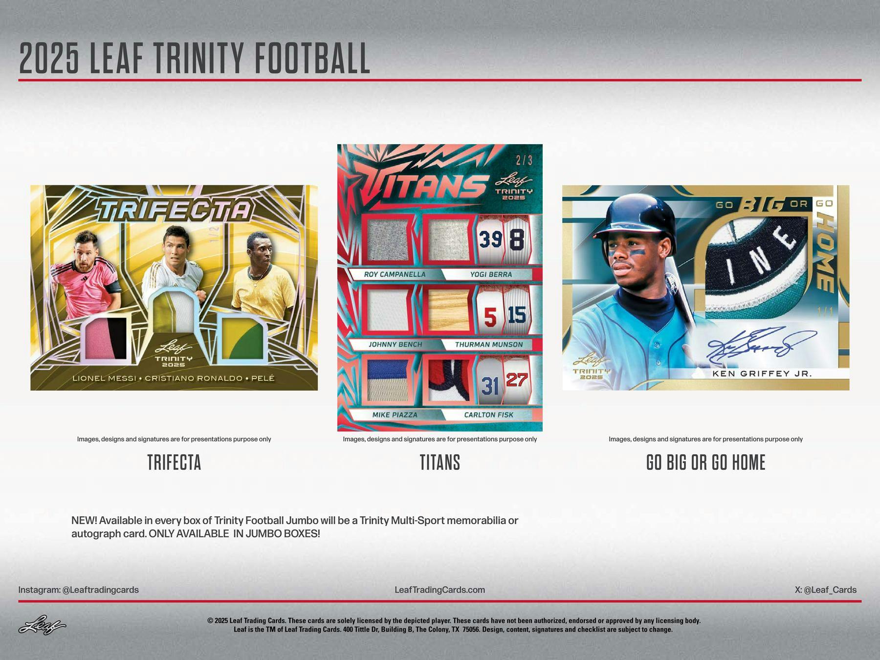 2025 Leaf Trinity Football Jumbo Hobby Box | Columbia Sports Cards - Columbia Hobby - Sports Card Boxes - Toploaders - Card Savers