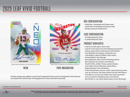 2025 Leaf Vivid Football Hobby Box | Columbia Sports Cards - Columbia Hobby - Sports Card Boxes - Toploaders - Card Savers
