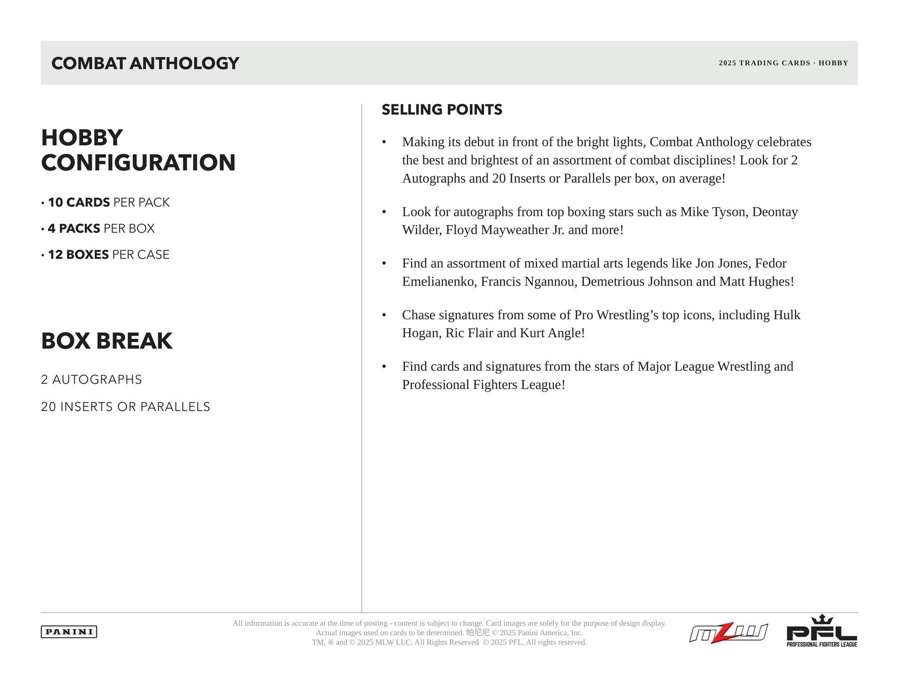 2025 Panini Combat Anthology Hobby Box | Columbia Sports Cards - Columbia Hobby - Sports Card Boxes - Toploaders - Card Savers