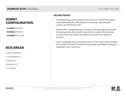 2025 Panini Donruss Elite Football Hobby Box - Columbia Hobby - Sports Card Boxes - Toploaders - Card Savers