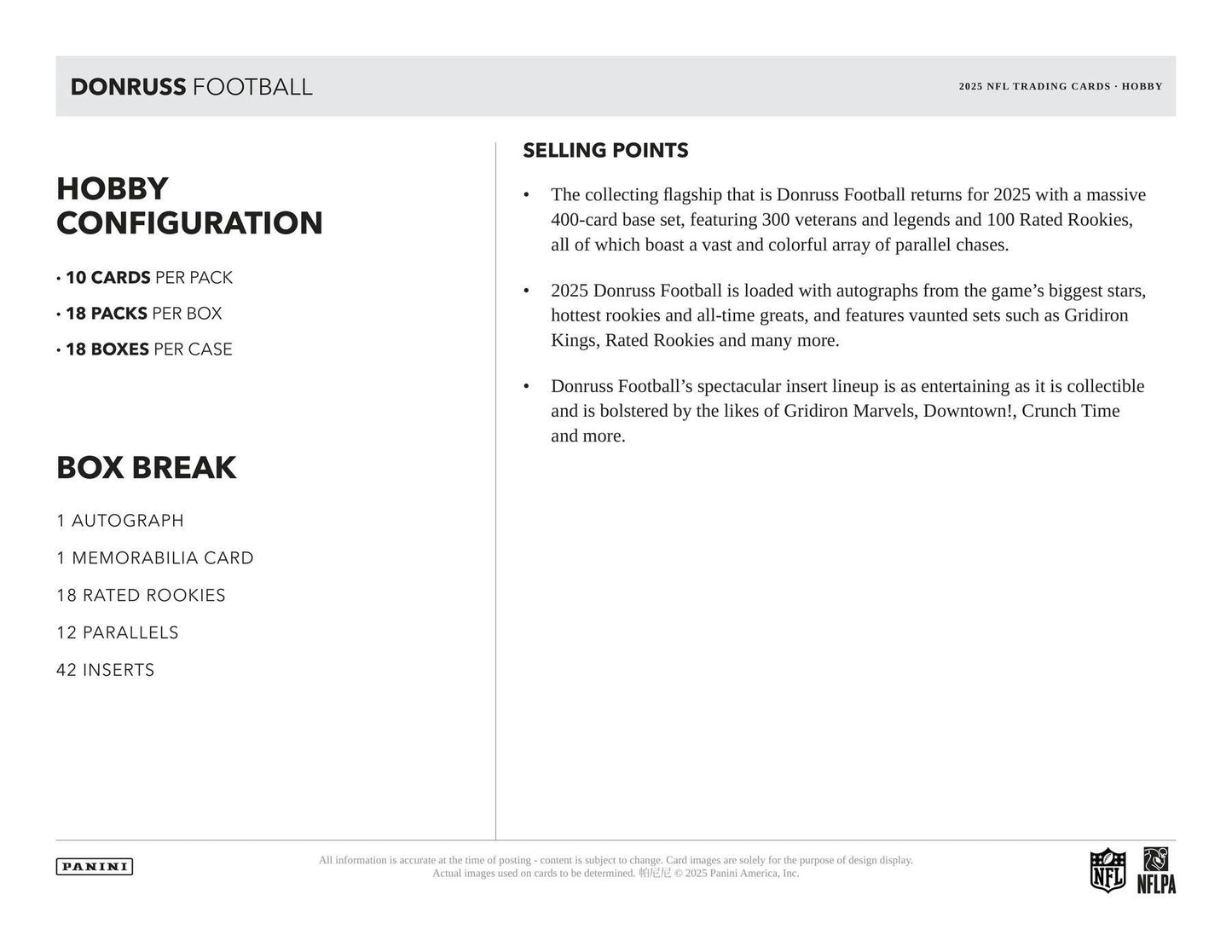 2025 Panini Donruss Football Hobby Box | Columbia Sports Cards - Columbia Hobby - Sports Card Boxes - Toploaders - Card Savers
