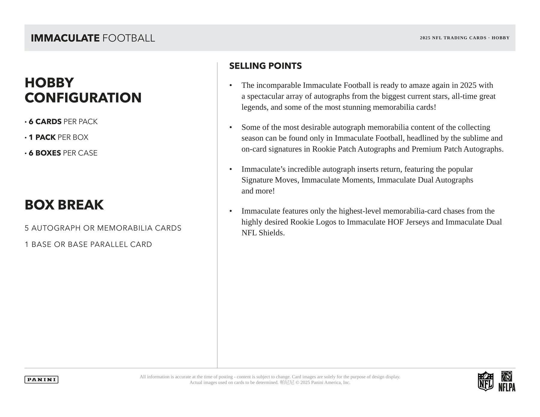 2025 Panini Immaculate Football Hobby Box | Columbia Sports Cards - Columbia Hobby - Sports Card Boxes - Toploaders - Card Savers