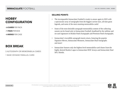 2025 Panini Immaculate Football Hobby Box | Columbia Sports Cards - Columbia Hobby - Sports Card Boxes - Toploaders - Card Savers