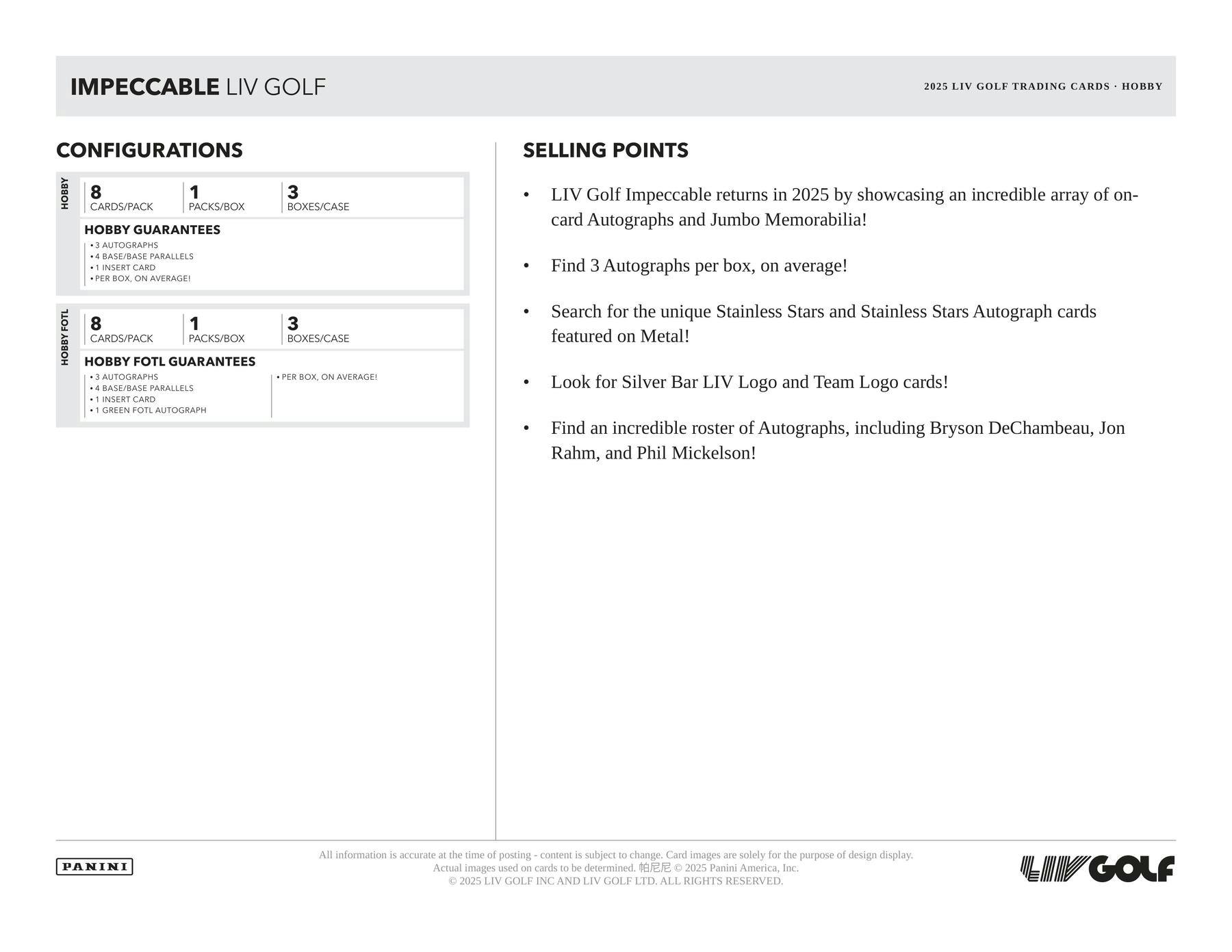 2025 Panini Impeccable LIV Golf Hobby Box | Columbia Sports Cards - Columbia Hobby - Sports Card Boxes - Toploaders - Card Savers
