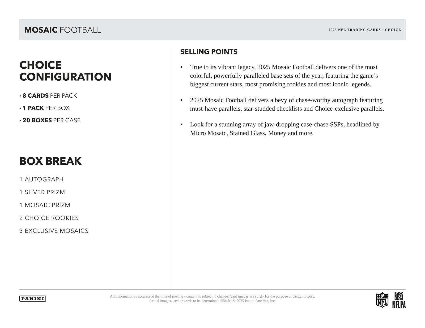 2025 Panini Mosaic Football Choice Box | Columbia Sports Cards - Columbia Hobby - Sports Card Boxes - Toploaders - Card Savers