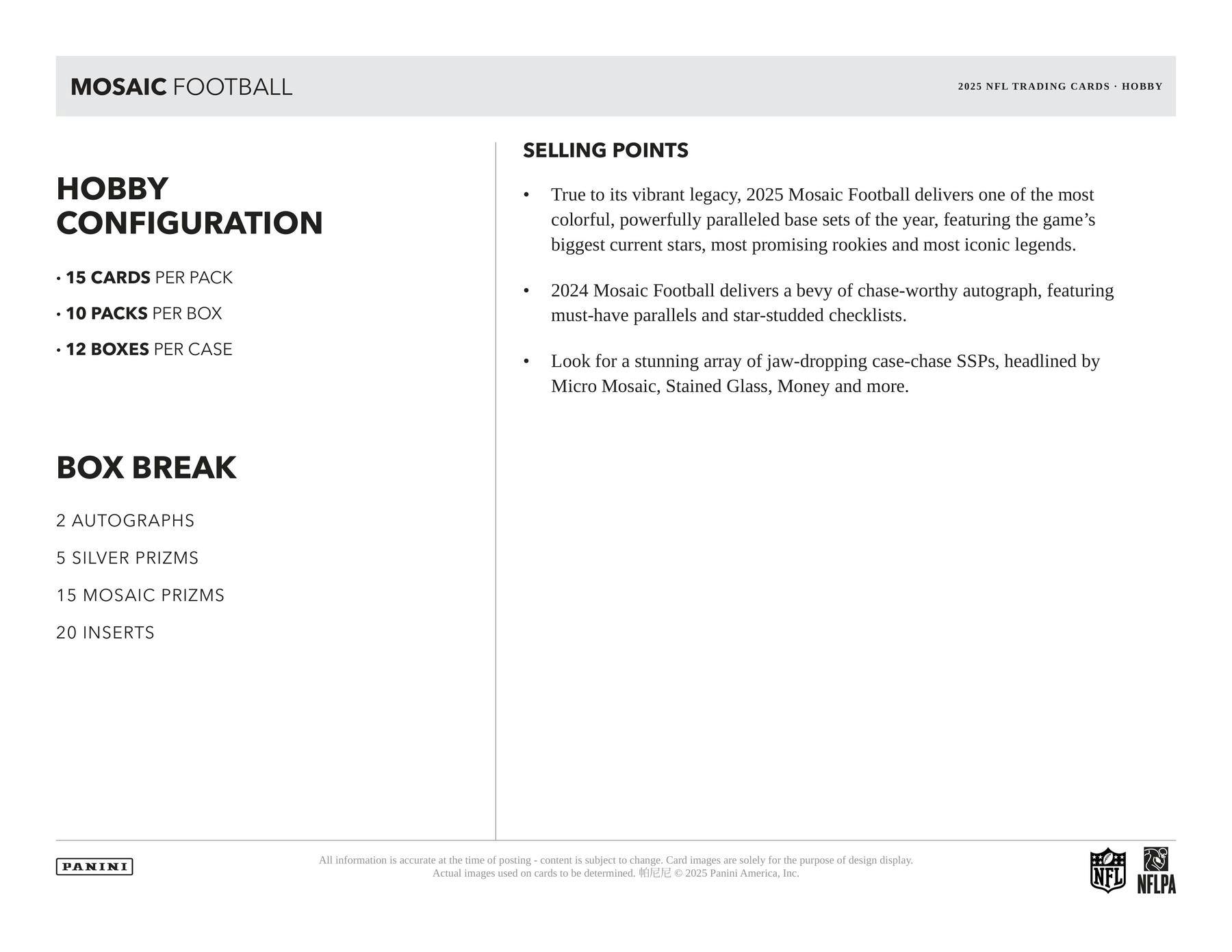 2025 Panini Mosaic Football Hobby Box | Columbia Sports Cards - Columbia Hobby - Sports Card Boxes - Toploaders - Card Savers