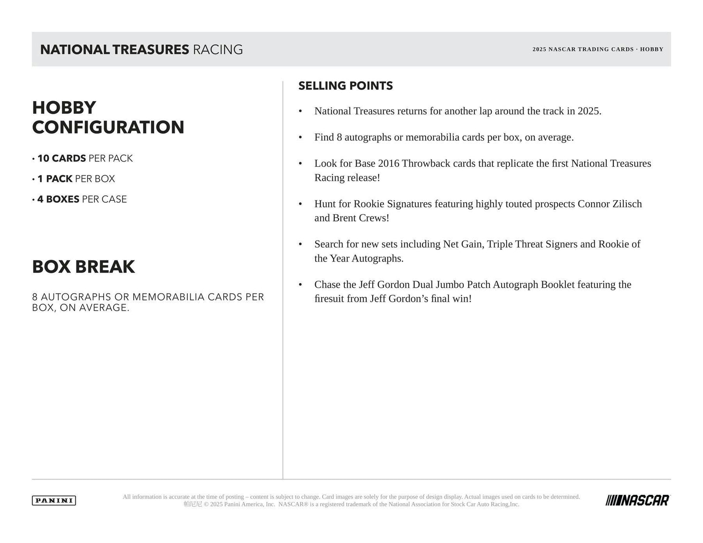 2025 Panini National Treasures Racing Hobby Box | Columbia Sports Cards - Columbia Hobby - Sports Card Boxes - Toploaders - Card Savers