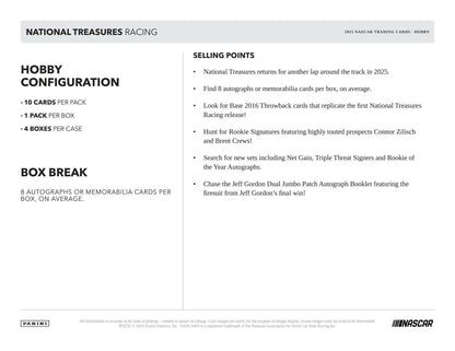 2025 Panini National Treasures Racing Hobby Box | Columbia Sports Cards - Columbia Hobby - Sports Card Boxes - Toploaders - Card Savers