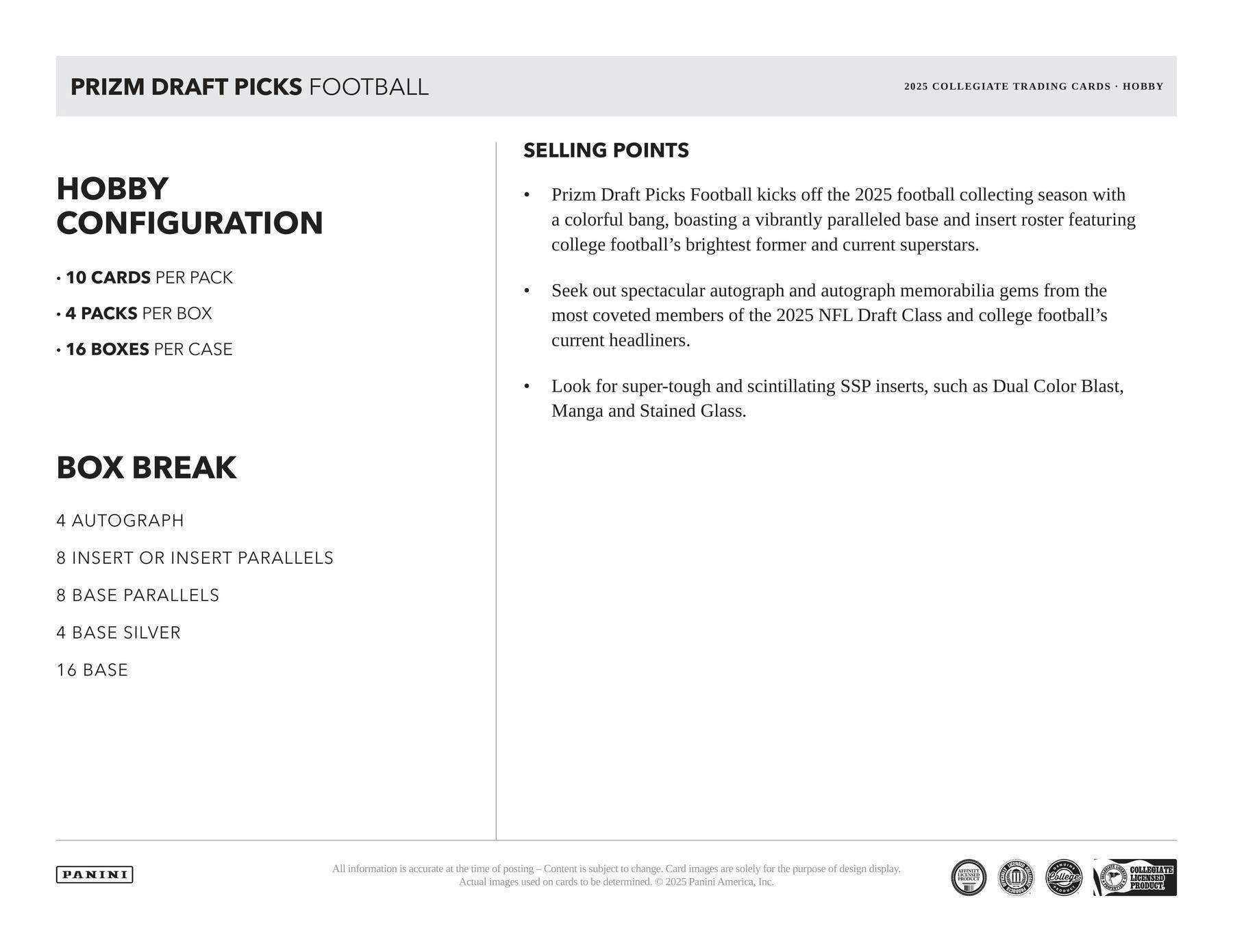 2025 Panini Prizm Draft Picks Football Hobby Box | Columbia Sports Cards - Columbia Hobby - Sports Card Boxes - Toploaders - Card Savers