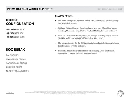 2025 Panini Prizm FIFA Club World Cup Soccer Hobby Box | Columbia Sports Cards - Columbia Hobby - Sports Card Boxes - Toploaders - Card Savers
