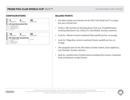 2025 Panini Prizm FIFA Club World Cup Soccer Mega Box | Columbia Sports Cards - Columbia Hobby - Sports Card Boxes - Toploaders - Card Savers