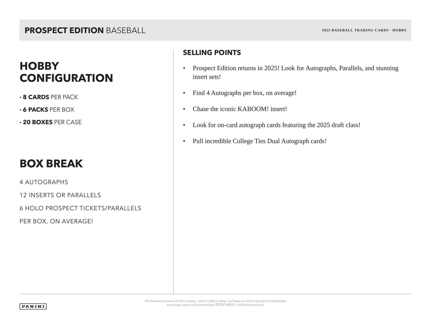 2025 Panini Prospect Edition Baseball Hobby Box | Columbia Sports Cards - Columbia Hobby - Sports Card Boxes - Toploaders - Card Savers