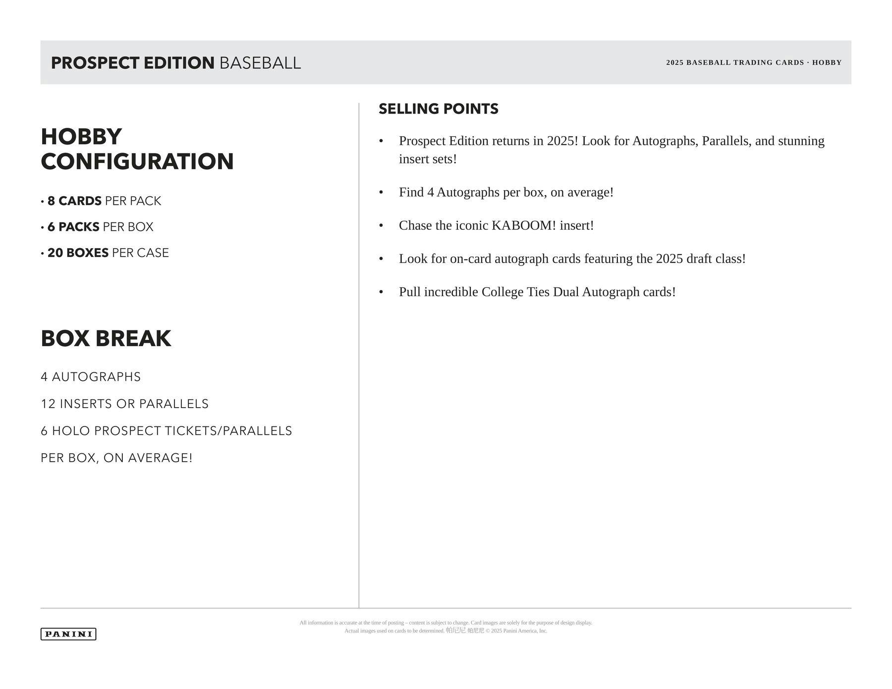 2025 Panini Prospect Edition Baseball Hobby Box | Columbia Sports Cards - Columbia Hobby - Sports Card Boxes - Toploaders - Card Savers