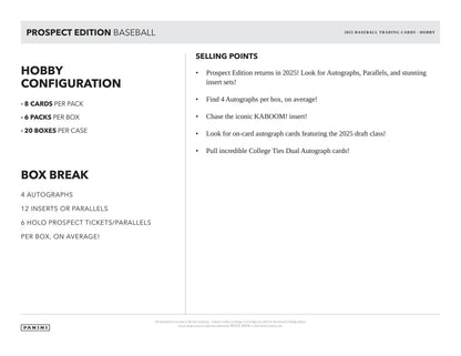 2025 Panini Prospect Edition Baseball Hobby Box | Columbia Sports Cards - Columbia Hobby - Sports Card Boxes - Toploaders - Card Savers