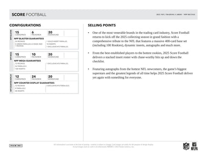 2025 Panini Score Football Mega Box | Columbia Sports Cards - Columbia Hobby - Sports Card Boxes - Toploaders - Card Savers