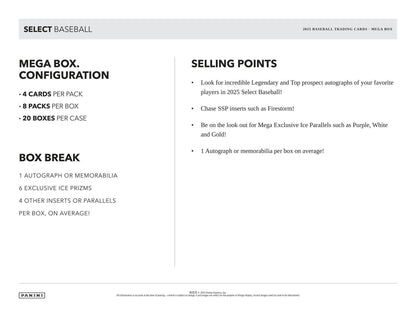 2025 Panini Select Baseball Mega Box | Columbia Sports Cards - Columbia Hobby - Sports Card Boxes - Toploaders - Card Savers