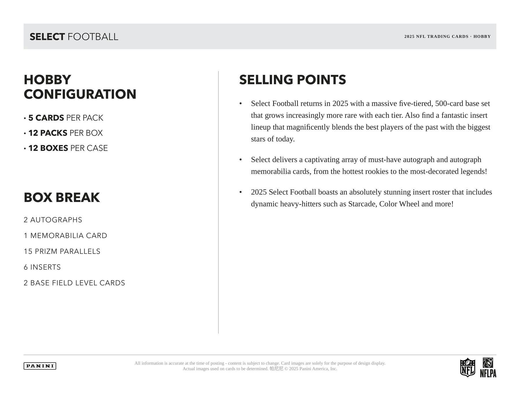 2025 Panini Select Football Hobby Box | Columbia Sports Cards - Columbia Hobby - Sports Card Boxes - Toploaders - Card Savers