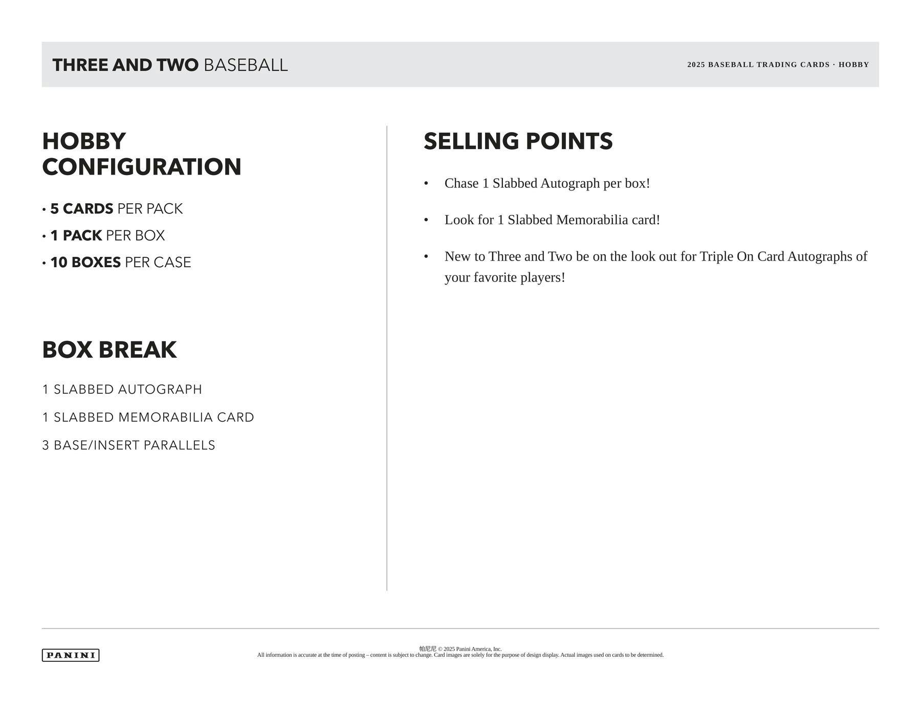 2025 Panini Three & Two Baseball Hobby Box | Columbia Sports Cards - Columbia Hobby - Sports Card Boxes - Toploaders - Card Savers