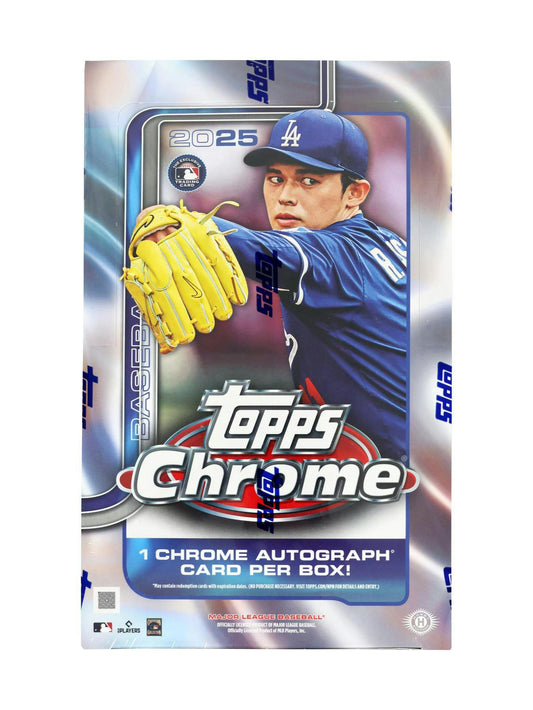 2025 Topps Chrome Baseball Hobby Box Front

2025 Topps Chrome Baseball Hobby Box Back

2025 Topps Chrome Baseball Checklist

2025 Topps Chrome Baseball Chrome Rookie Autographs

2025 Topps Chrome Baseball SSP Inserts
