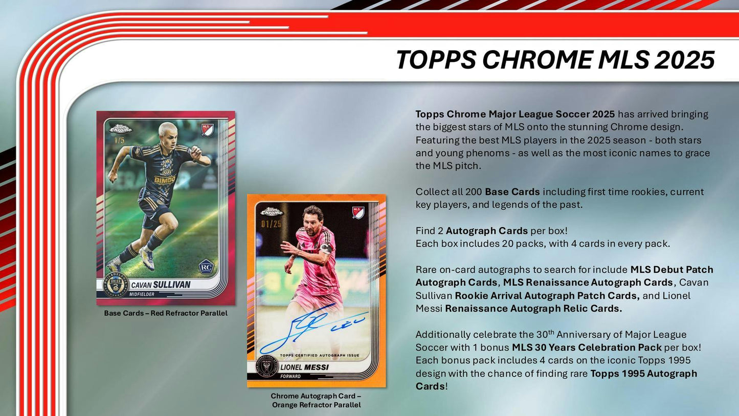 2025 Topps Chrome MLS Hobby Box | Columbia Sports Cards - Columbia Hobby - Sports Card Boxes - Toploaders - Card Savers