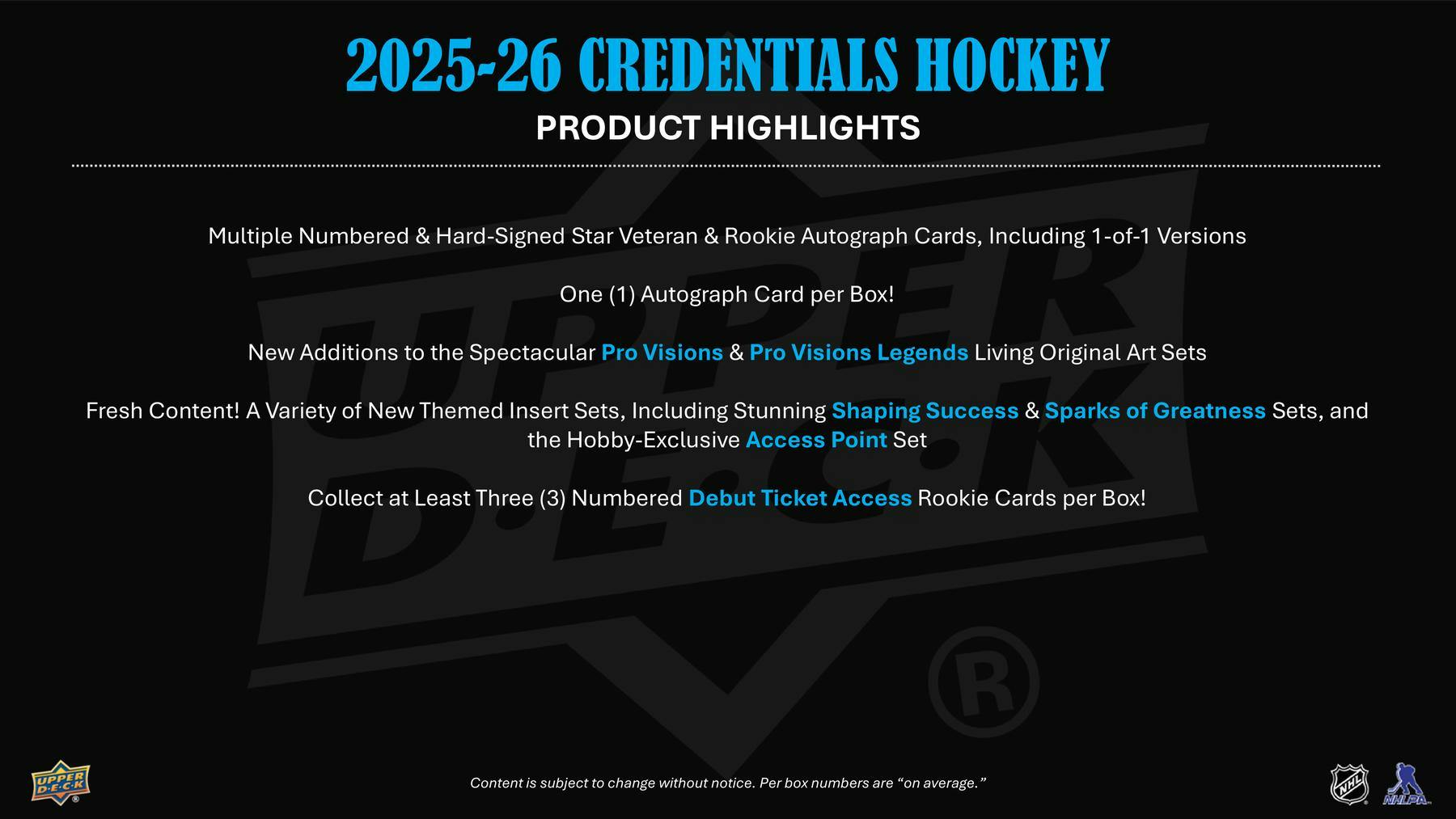 2025/26 Upper Deck Credentials Hockey Hobby Box - Columbia Hobby - Sports Card Boxes - Toploaders - Card Savers