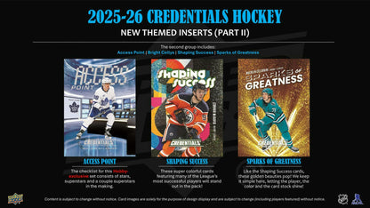 2025/26 Upper Deck Credentials Hockey Hobby Box - Columbia Hobby - Sports Card Boxes - Toploaders - Card Savers