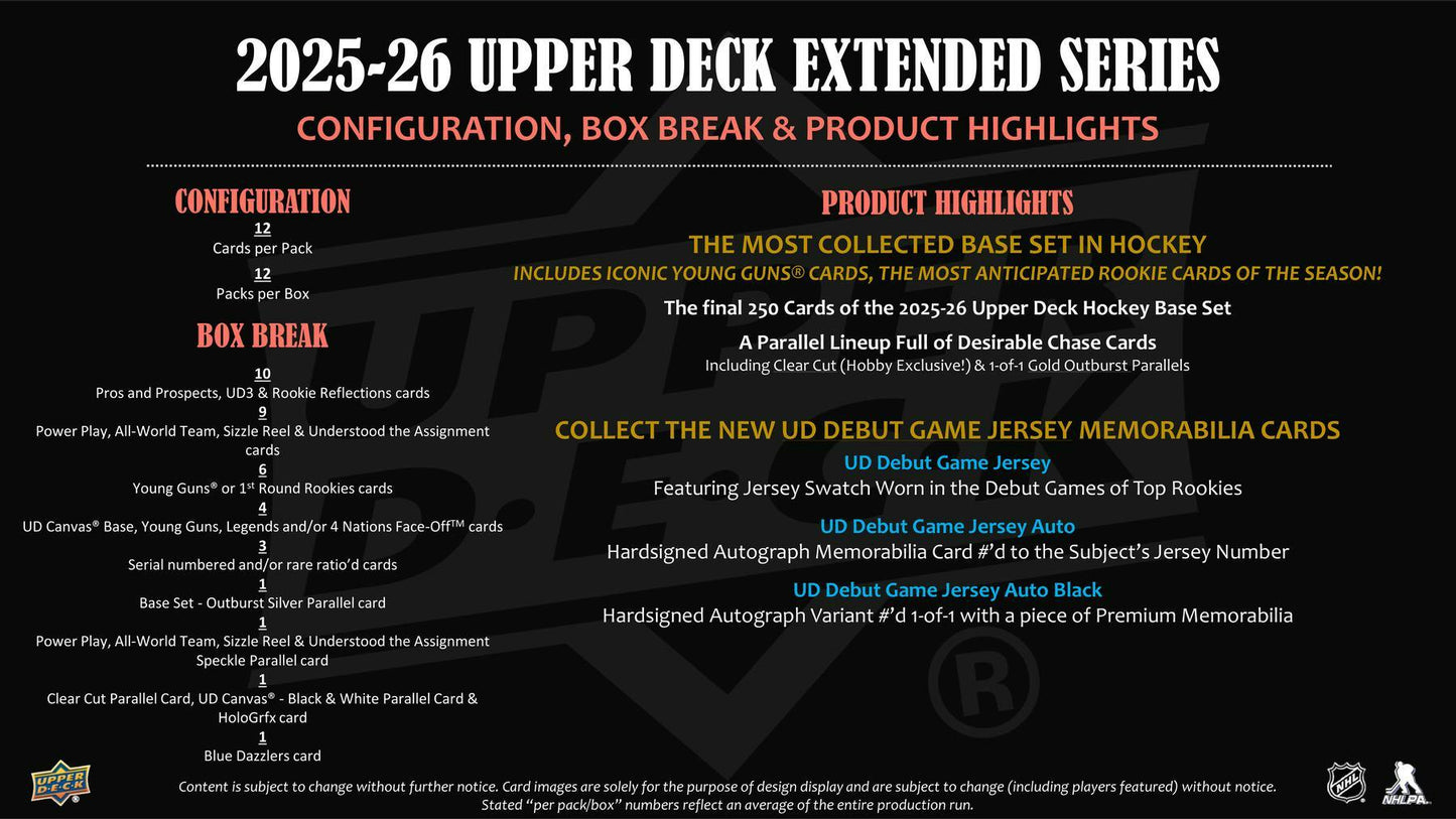 2025/26 Upper Deck Extended Series Hockey Hobby Box - Columbia Sports Cards