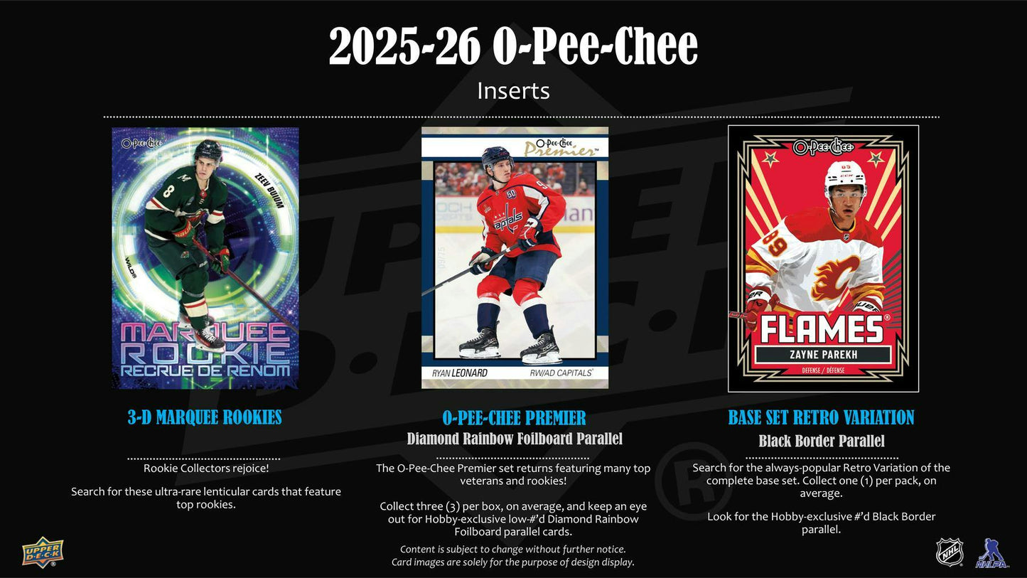 2025/26 Upper Deck O - Pee - Chee Hockey Hobby Box - Columbia Hobby - Sports Card Boxes - Toploaders - Card Savers