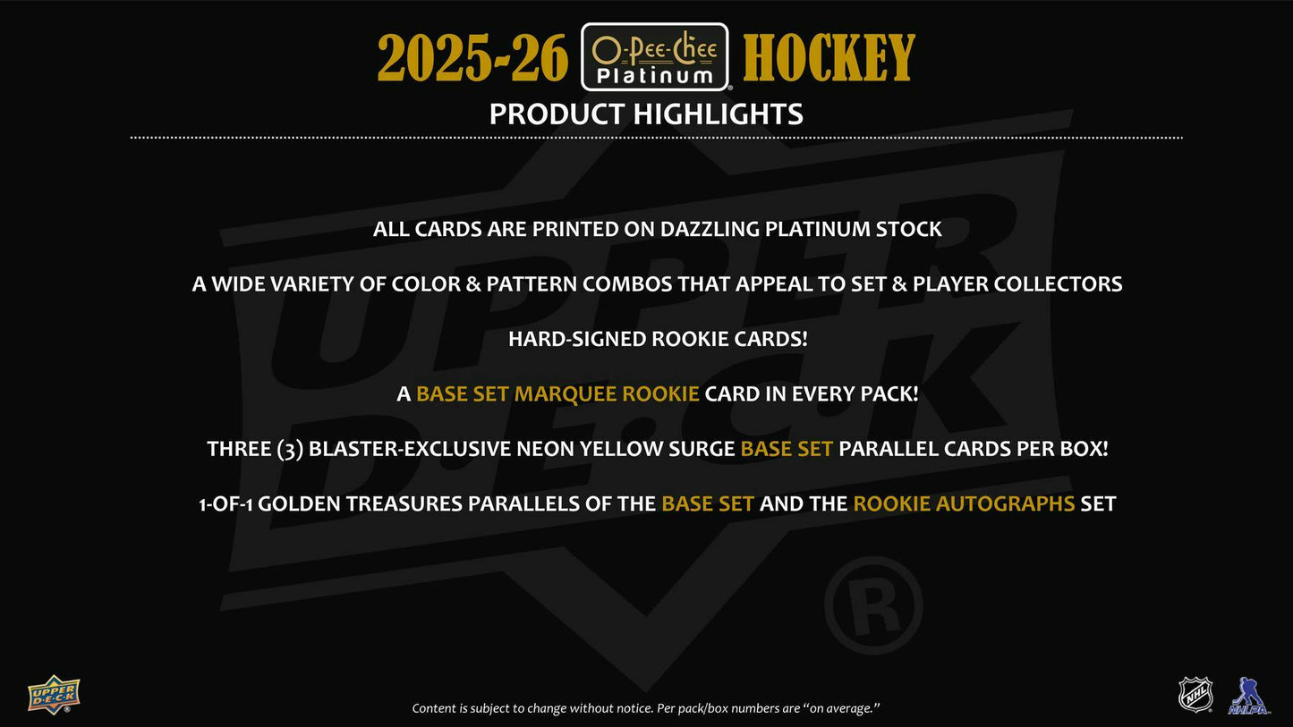 2025/26 Upper Deck O - Pee - Chee Platinum Hockey Blaster Box - Columbia Sports Cards