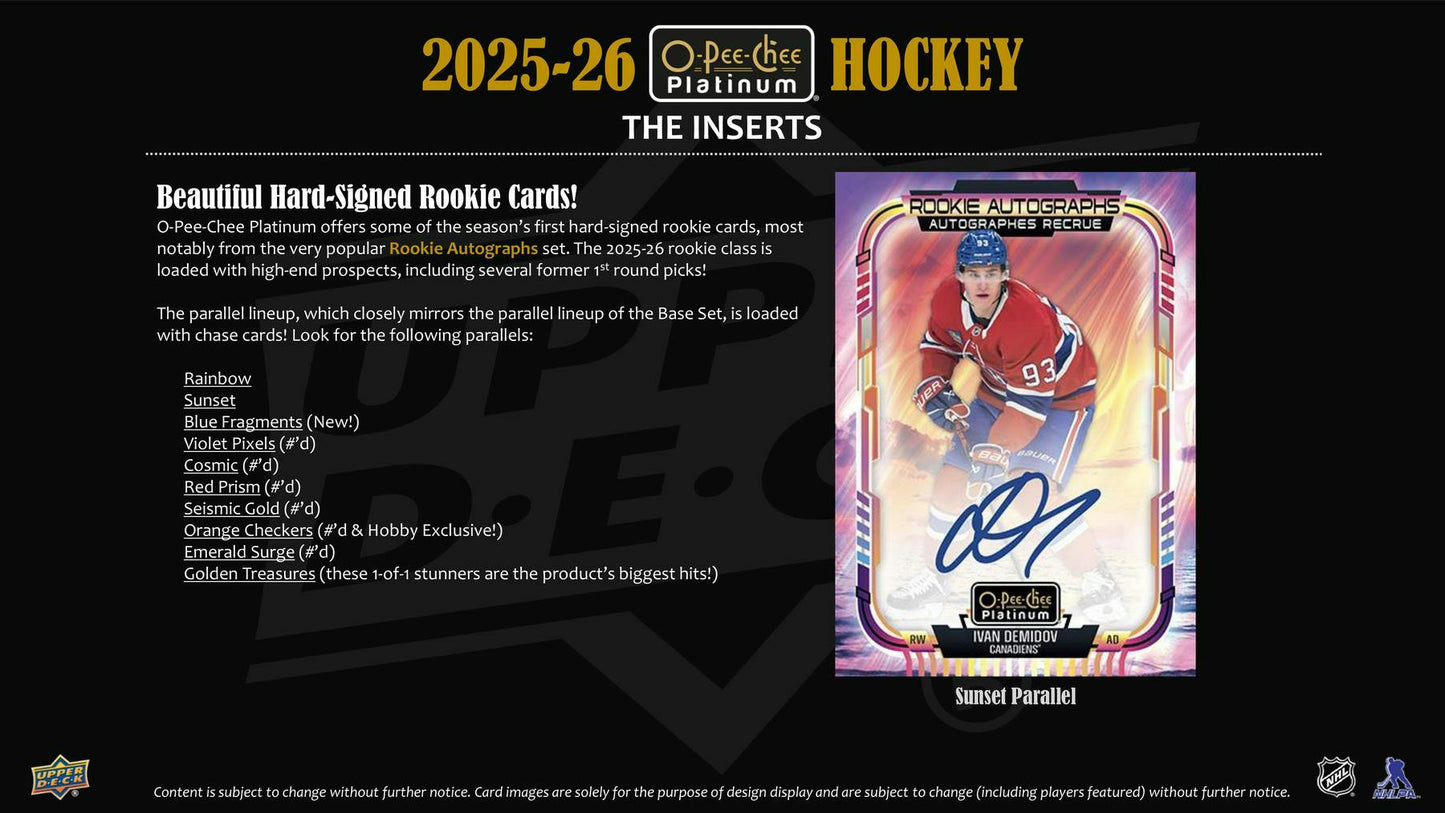 2025/26 Upper Deck O - Pee - Chee Platinum Hockey Hobby Box - Columbia Hobby - Sports Card Boxes - Toploaders - Card Savers