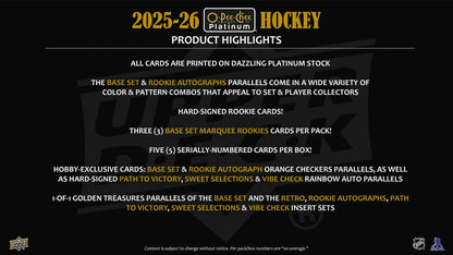 2025/26 Upper Deck O - Pee - Chee Platinum Hockey Hobby Box - Columbia Hobby - Sports Card Boxes - Toploaders - Card Savers