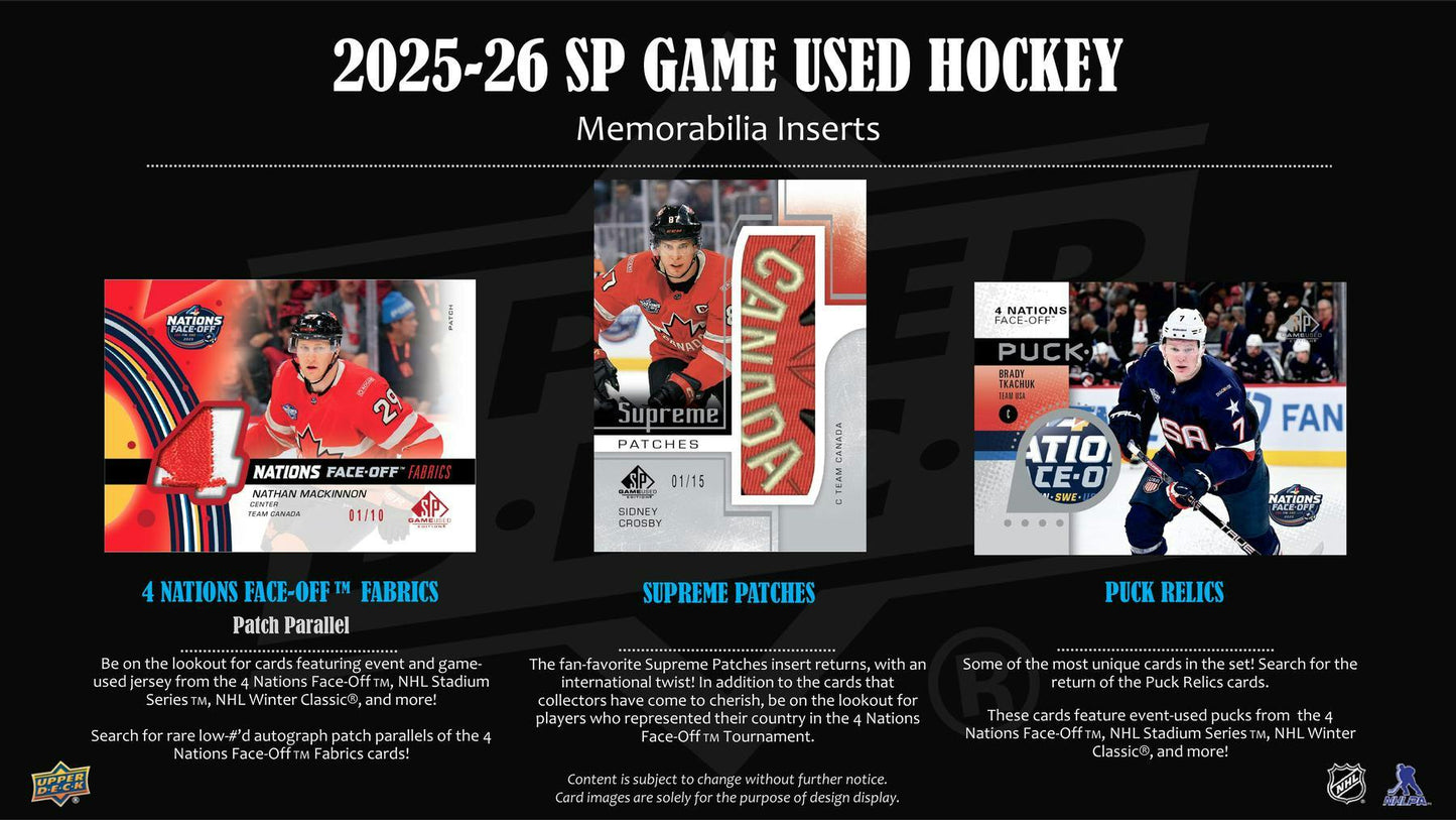 2025/26 Upper Deck SP Game Used Hockey Hobby Box - Columbia Hobby - Sports Card Boxes - Toploaders - Card Savers