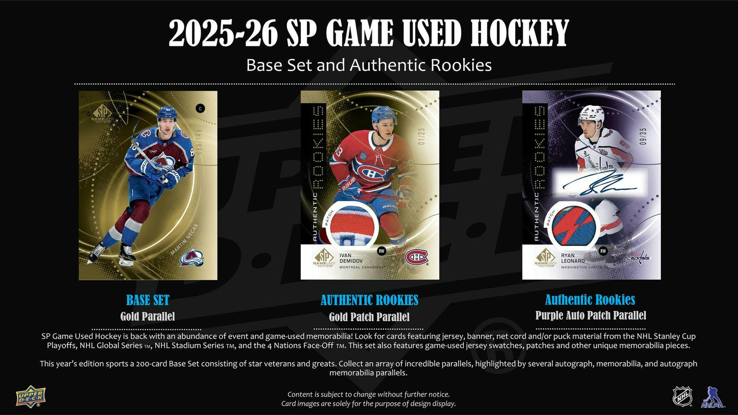 2025/26 Upper Deck SP Game Used Hockey Hobby Box - Columbia Hobby - Sports Card Boxes - Toploaders - Card Savers
