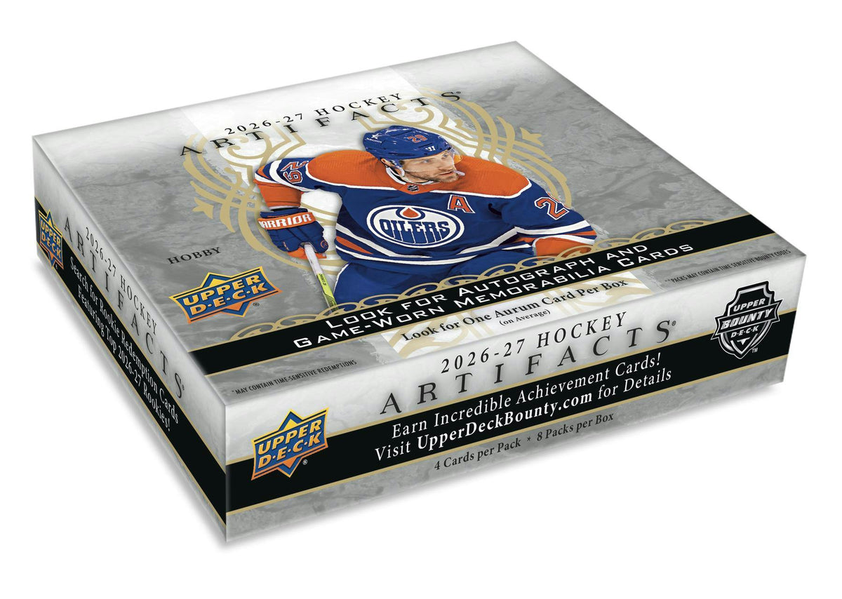 2026/27 Upper Deck Artifacts Hockey Hobby Box
2026/27 Upper Deck Artifacts Hockey base and numbered parallel cards
2026/27 Upper Deck Artifacts Hockey rookie cards
2026/27 Upper Deck Artifacts Hockey autograph cards
2026/27 Upper Deck Artifacts Hockey premium memorabilia cards
2026/27 Upper Deck Artifacts Hockey Aurum Bounty card
2026/27 Upper Deck Artifacts Hockey Antiquity hard-signed autograph card
2026/27 Upper Deck Artifacts Alex Ovechkin Arena Artifacts memorabilia card
2026/27 Upper Deck Artifacts Ho