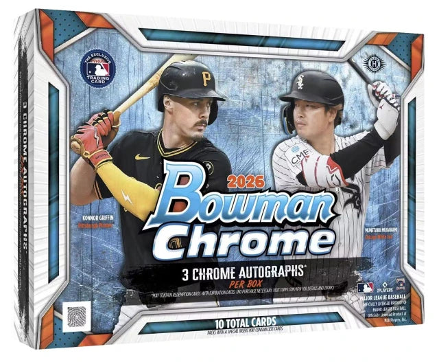 2026 Bowman Chrome Baseball Delight Box
2026 Bowman Chrome Baseball Delight autograph cards
2026 Bowman Chrome Baseball 1st Bowman prospect cards
2026 Bowman Chrome Baseball Chrome Prospects Geometric parallels
2026 Bowman Chrome Baseball Red Rookie Redemption cards
2026 Bowman Chrome Baseball Bowman GPK Spotlights Crystallized and prospect inserts