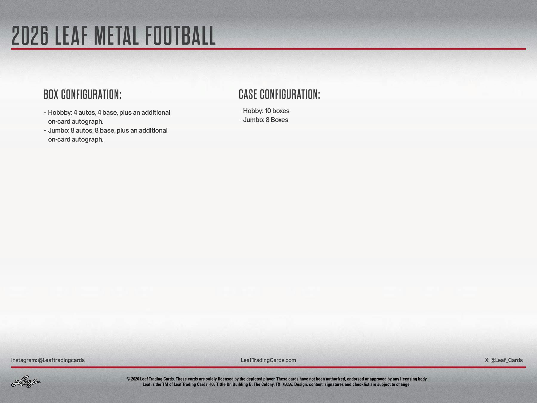 2026 Leaf Metal Football Hobby Box | Columbia Sports Cards - Columbia Hobby - Sports Card Boxes - Toploaders - Card Savers