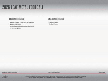 2026 Leaf Metal Football Hobby Box | Columbia Sports Cards - Columbia Hobby - Sports Card Boxes - Toploaders - Card Savers