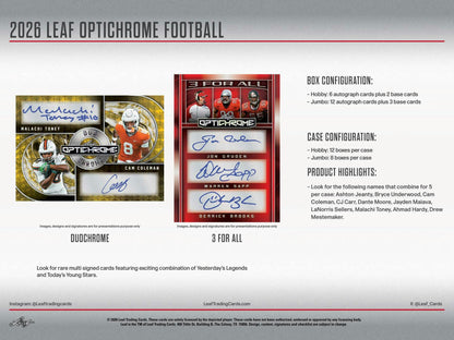 2026 Leaf Optichrome Football Hobby Jumbo Box | Columbia Sports Cards - Columbia Hobby - Sports Card Boxes - Toploaders - Card Savers