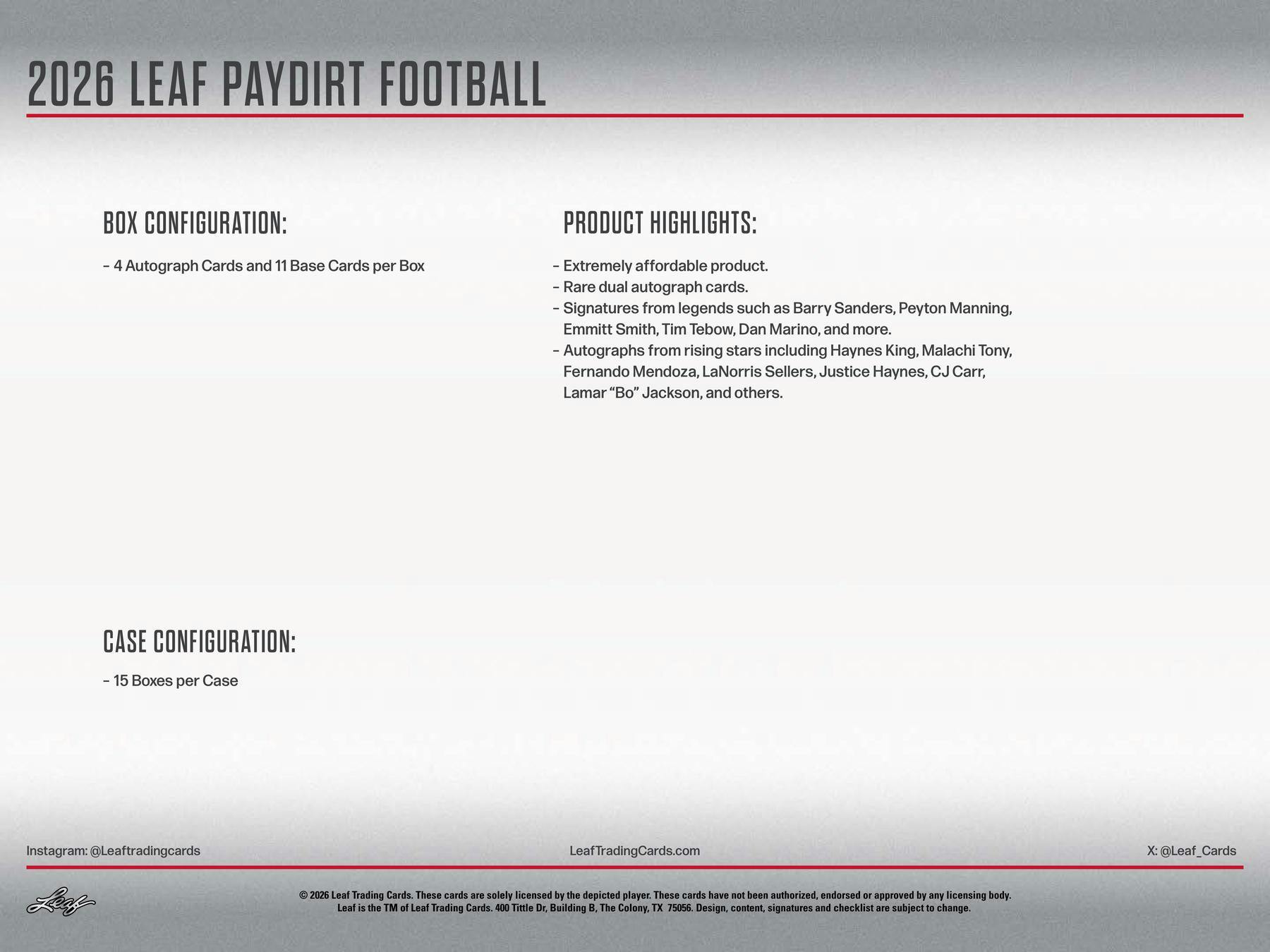 2026 Leaf Paydirt Football Hobby Box | Columbia Sports Cards - Columbia Hobby - Sports Card Boxes - Toploaders - Card Savers