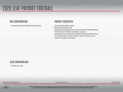 2026 Leaf Paydirt Football Hobby Box | Columbia Sports Cards - Columbia Hobby - Sports Card Boxes - Toploaders - Card Savers