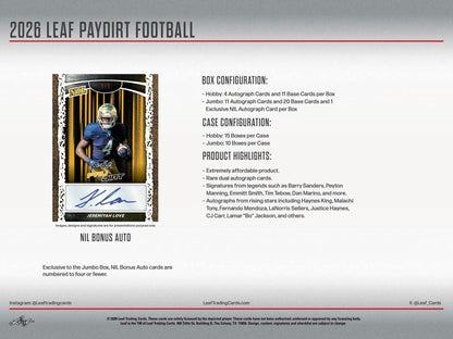 2026 Leaf Paydirt Football Hobby Jumbo Box | Columbia Sports Cards - Columbia Hobby - Sports Card Boxes - Toploaders - Card Savers