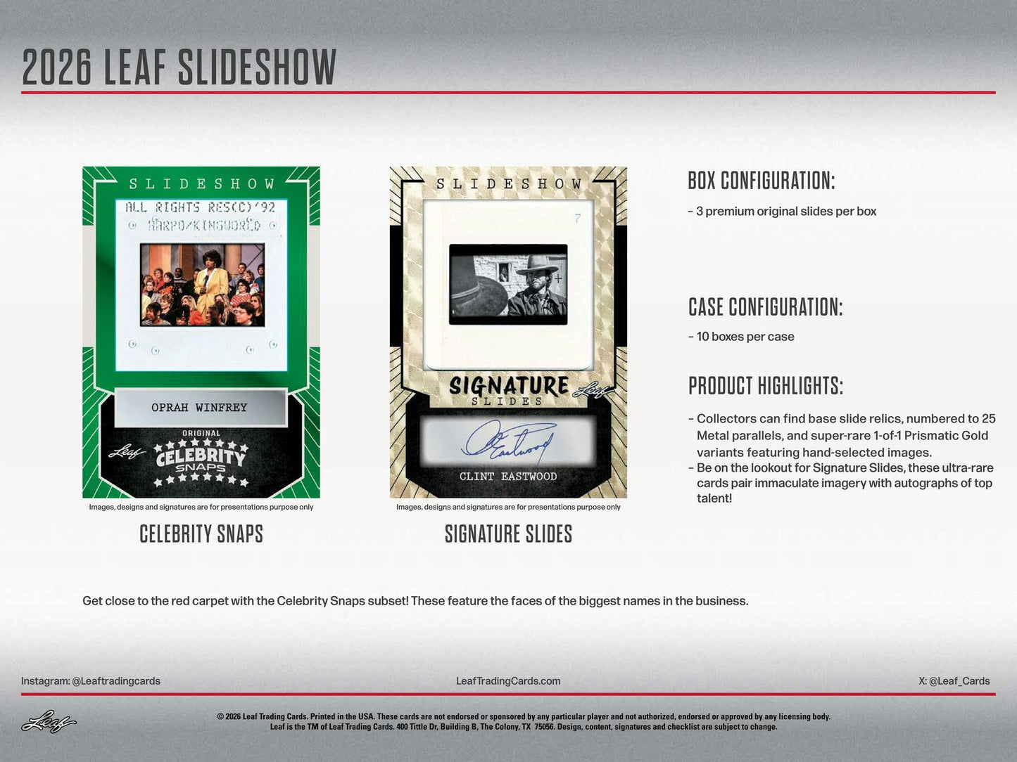2026 Leaf Slideshow Hobby Box | Columbia Sports Cards - Columbia Hobby - Sports Card Boxes - Toploaders - Card Savers